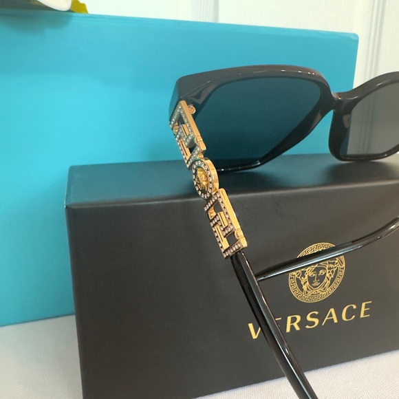 VERSACE ~ Butterfly sunglasses featuring black acetate frame dark grey lenses - Picture 5 of 11